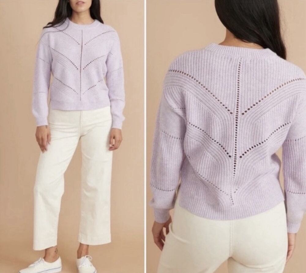Marine Layer Olivia Crew Neck Sweater - M Lilac Purple Chunky Open-Knit Spring
